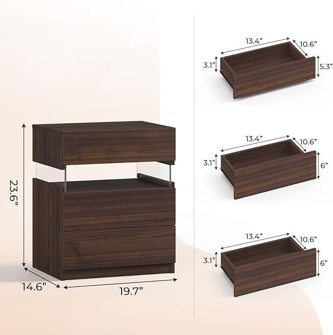 Nachtkastje met LED - Kast - Tafel - Slaapkamerdecoratie - Opbergruimte - 60 cm x 37 cm x 50 cm - Rood