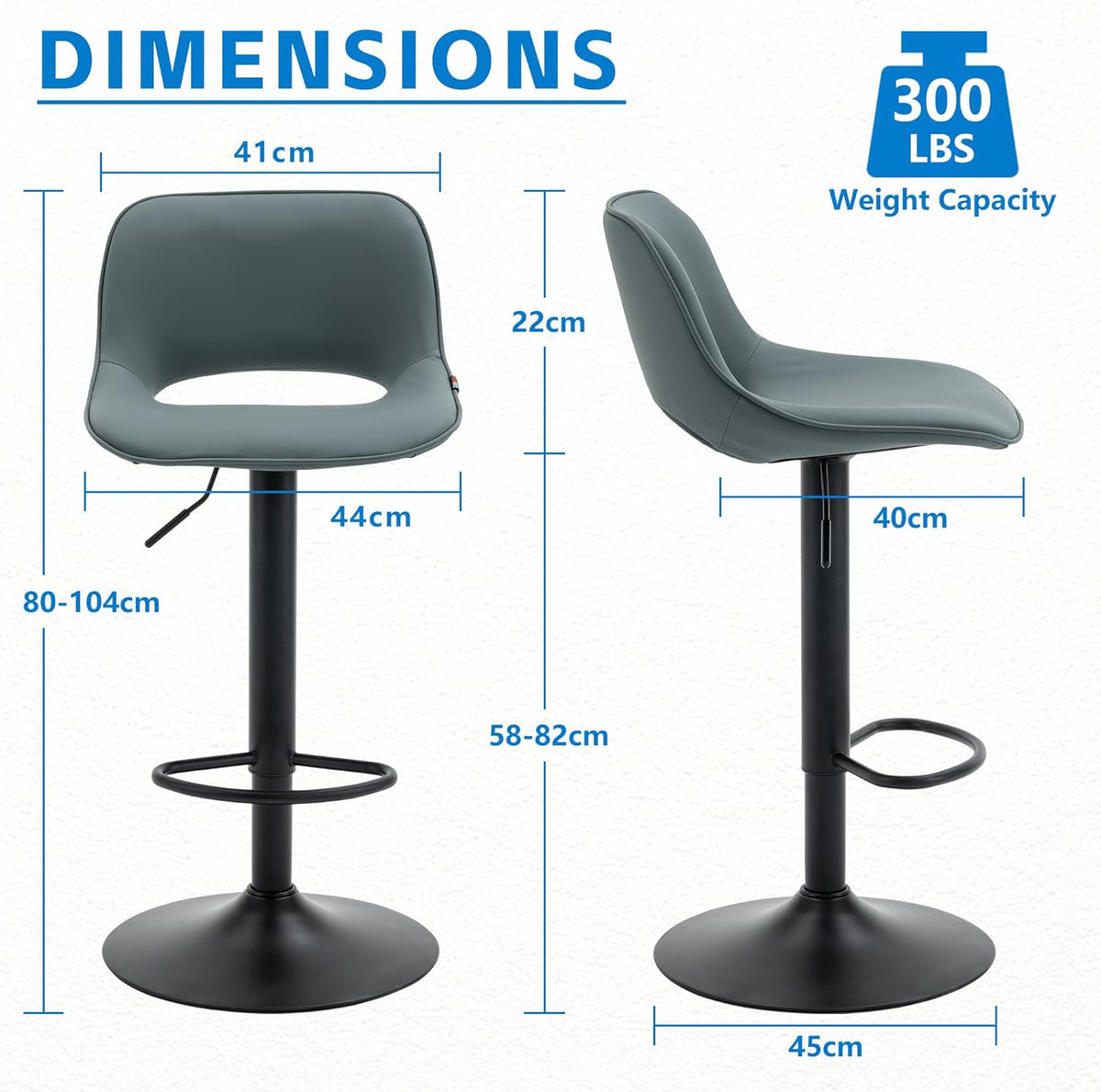 YOUNIKE Barkruk set van 2, barstoelen, barkruk, in hoogte verstelbaar, draaistoel, keukenstoelen, toonstoel met holle rugleuning, hoge barkruk voor bar keuken, grijsgroen