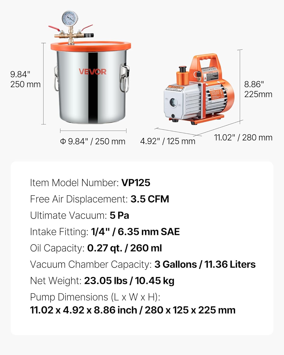 Vacuümpompset – Vacuümpomp – Ontgassingsset – Vacuümkamer – Vacuümreiniger – 11,36 L Roestvrijstalen Kamer – 110 L/min Zuigkracht