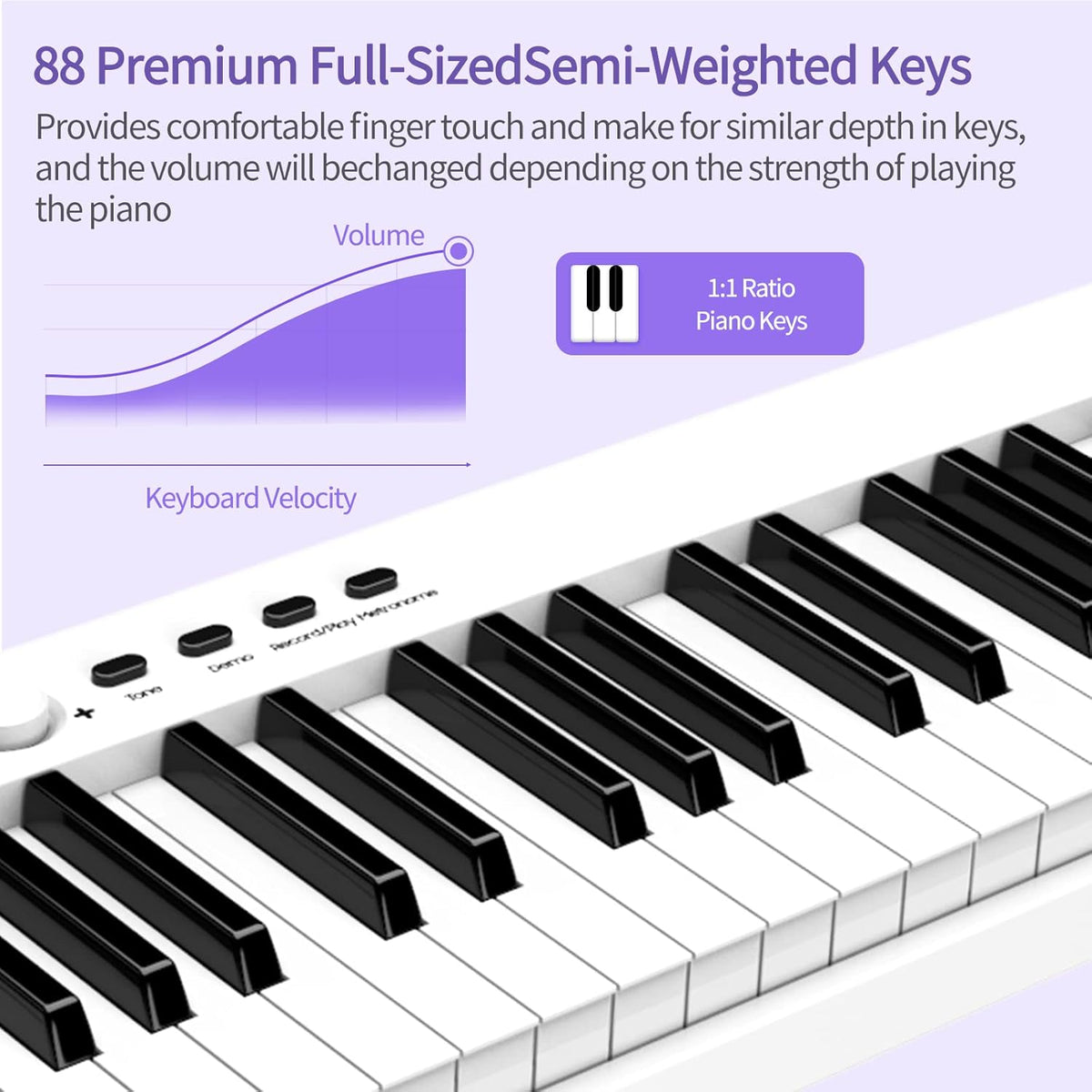 Opvouwbare digitale piano 88 toetsen – Keyboard – E-piano – Digitaal pianotoetsenbord – Elektrische piano – Semi-gewogen aanslaggevoelige toetsen – 1800 mAh accu tot 8 uur speeltijd
