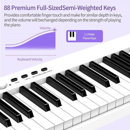 Opvouwbare digitale piano 88 toetsen – Keyboard – E-piano – Digitaal pianotoetsenbord – Elektrische piano – Semi-gewogen aanslaggevoelige toetsen – 1800 mAh accu tot 8 uur speeltijd