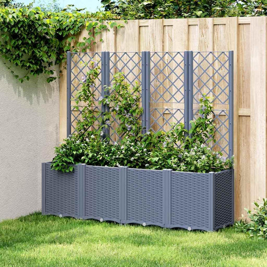 Planter with Trine Grate, Blue Grey, 160 x 40 x 140 cm, Rectangular Large Flower Pot for Indoor and Outdoor Use, Frost-Resistant, UV Protection - QUORE