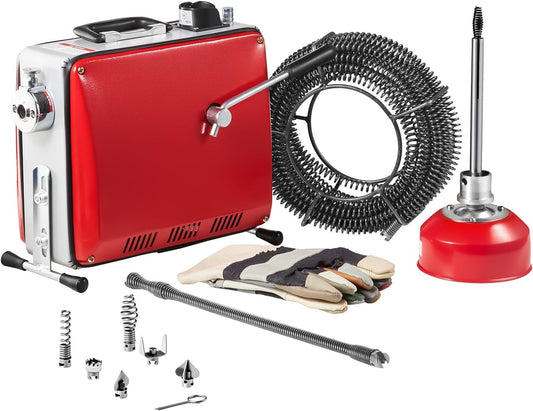VEVOR Electric Pipe Cleaner for Pipe Drainage with Cable, 400 W, 1400 RPM, Spring Cable Made of Steel, Pipe Cleaner with 6 Cutting Machines, Diameter 50-110 mm