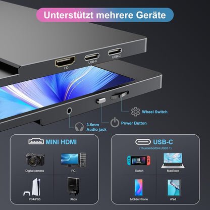 Portable Monitor 18.5 Inch 100Hz Portable Display Gaming Monitor with HDR 1080P 100% sRGB, IPS Screen USB C Mini HDMI for VESA, Laptop PC Mobile Phone PS4/5 Xbo - QUORE