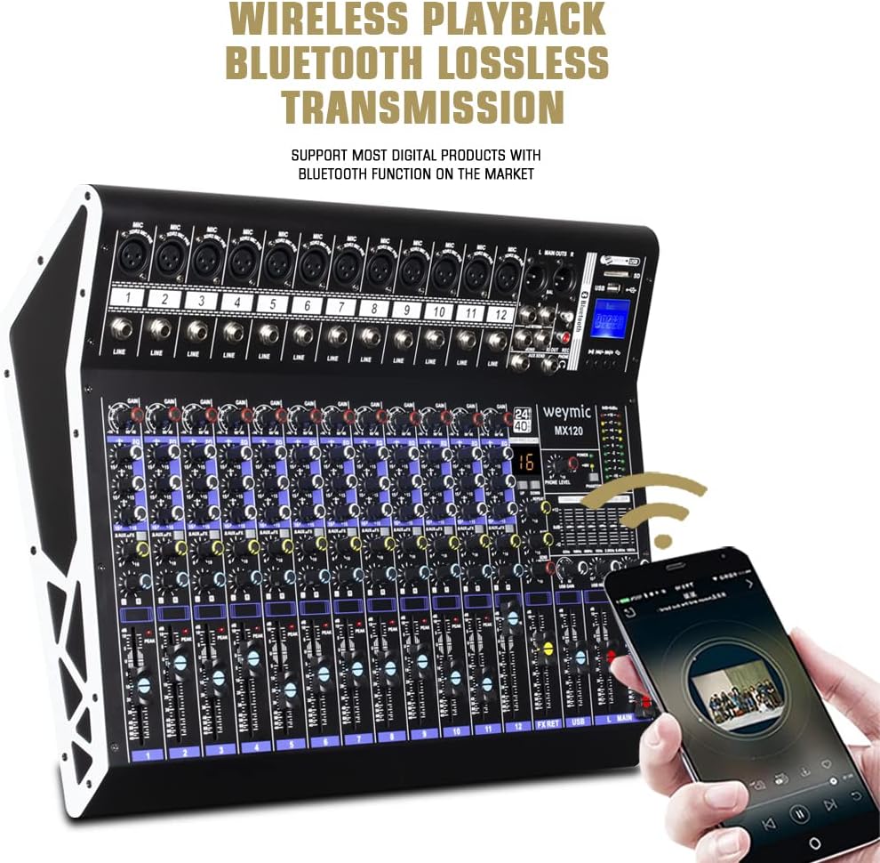 MX-120 professionele mix (12-kanalen), DSP effector voor het opnemen van DJ podium karaoke, met USB drive voor opname ingang, XLR microfoonstekker, 48V voeding, RCA uitgang