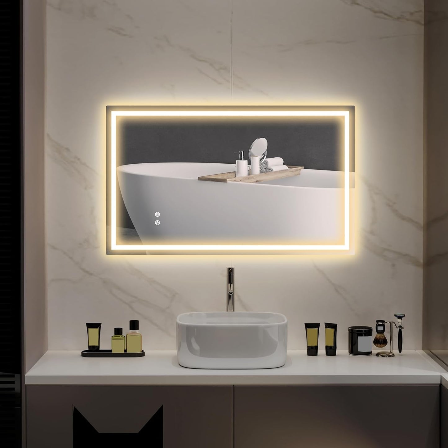 LED Badkamerspiegel – Spiegel met Verlichting – Touch LED Spiegel – Badkamerwandspiegel – Lichtspiegel – Anti-condens Functie – 100x60 cm Zilver