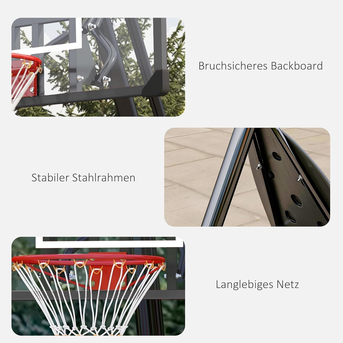 Basketbalstandaard – Basketbalring – Basketballoop – Basketbalset – Basketbalrek – Verstelbare Hoogte 293-350 cm – Stalen Frame Met Wielen - QUORE