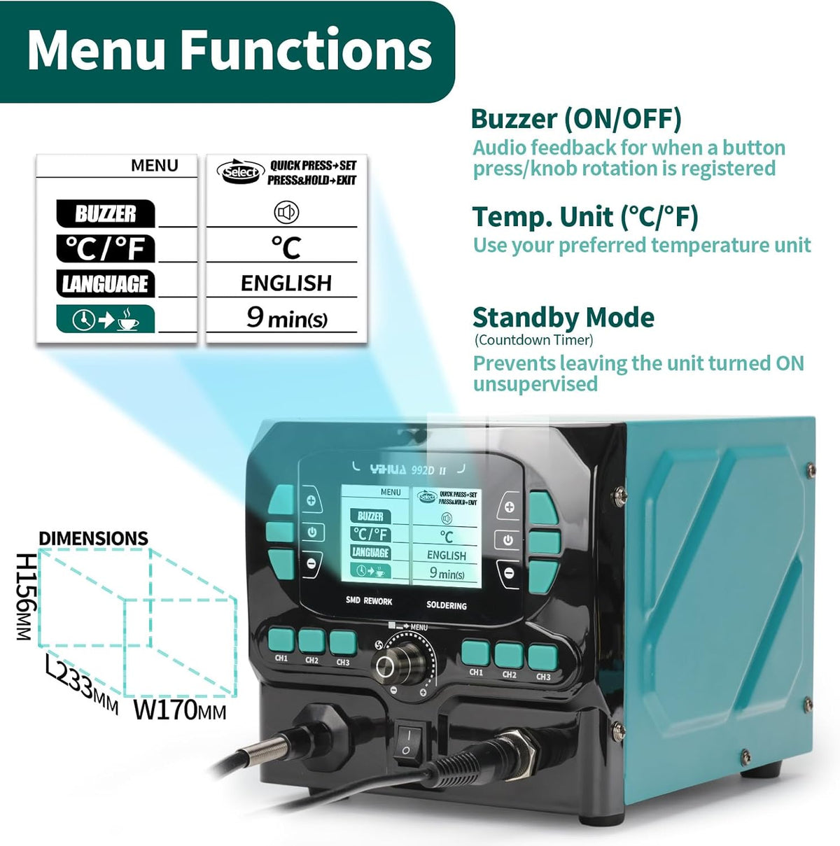 YIHUA 992D-II 2-IN-1 precisiesoldeerstation en heteluchtpin herwerkstation