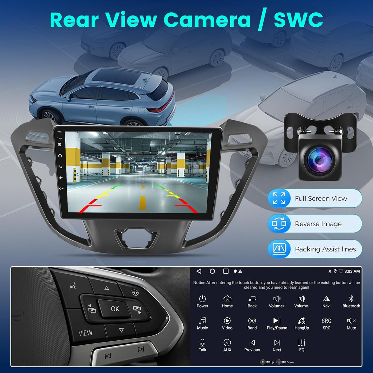 2G+64G Android Car Stereo for Ford Transit Tourneo Custom 2013-2021 with Wireless Carplay & Android Auto, 9 Inch Touch Screen Car Radio with WiFi, GPS Navigation, Bluetooth, FM RDS