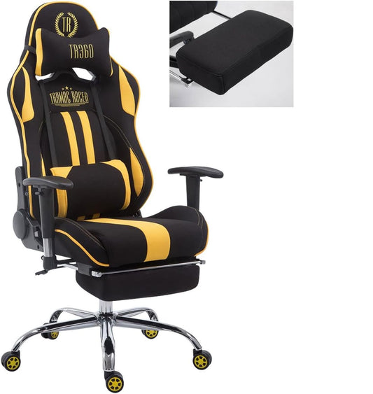 XL Gamingstoel – Bureaustoel – Gamestoel – Comfortstoel – Office Chair – Verstelbare Rugleuning – Draaggewicht 150 kg – Zwarte Gele Stof
