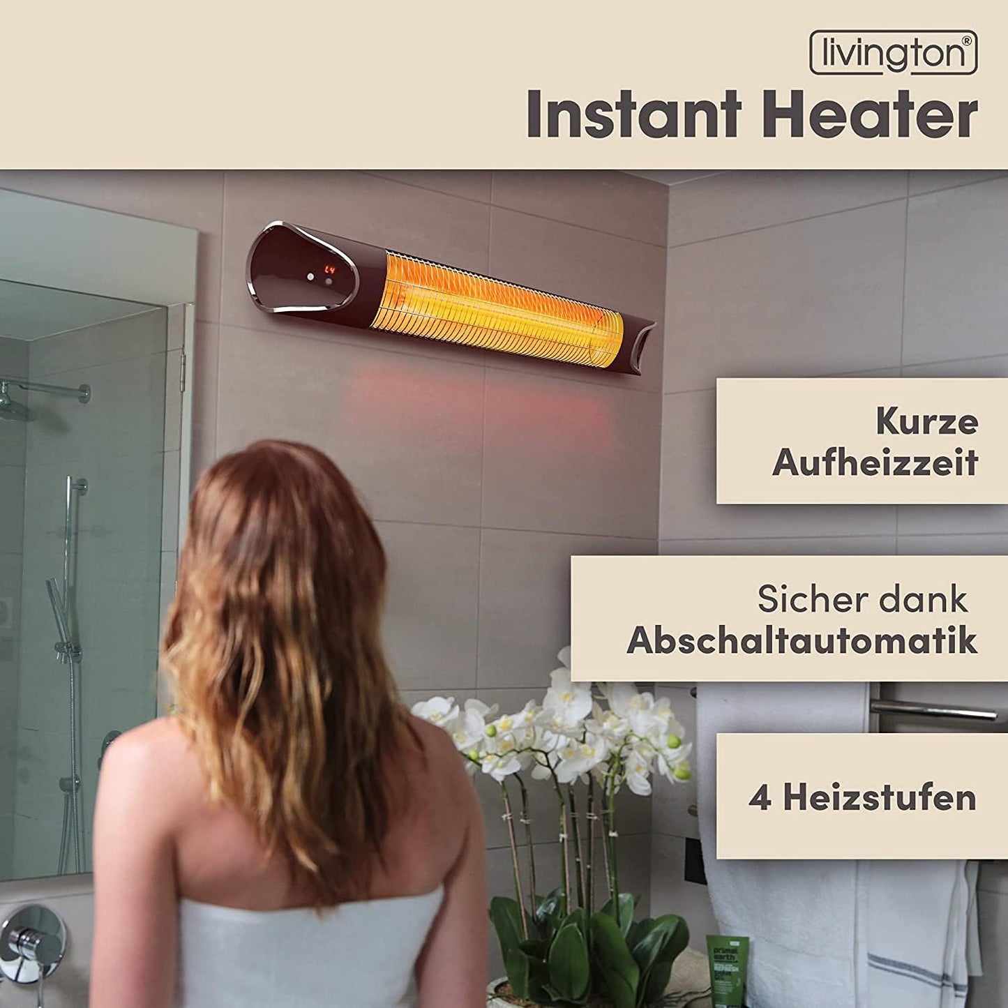 Livington Instant Heater - Infrarood Terrasverwarmer - 2000W - Binnen en buiten - Bewegingssensor - IPX4 - met afstandsbediening