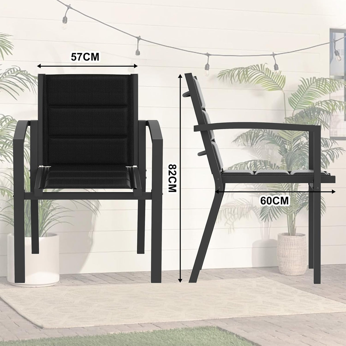 JUMMICO Stapelbare tuinstoel, aluminium frame met comfortabele zitting van textiel, lage zithoogte met armleuningen voor balkon en terras