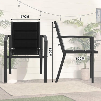 JUMMICO Stapelbare tuinstoel, aluminium frame met comfortabele zitting van textiel, lage zithoogte met armleuningen voor balkon en terras