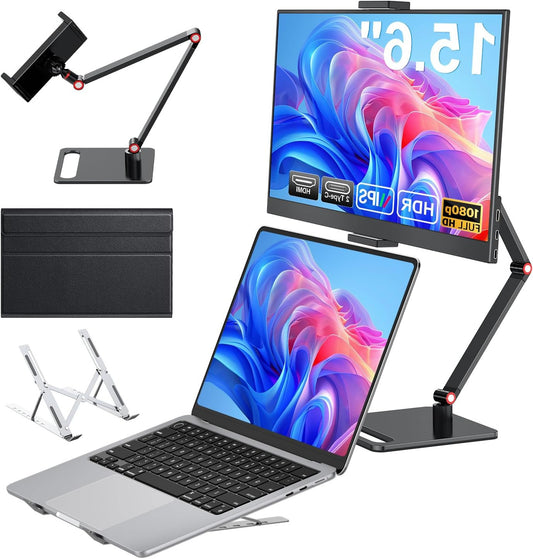 HONGO Portable Monitor, Ultra Thin, 15.6 Inch Portable Monitor, 1920 x 1080 FHD, Laptop Display Expansion - QUORE