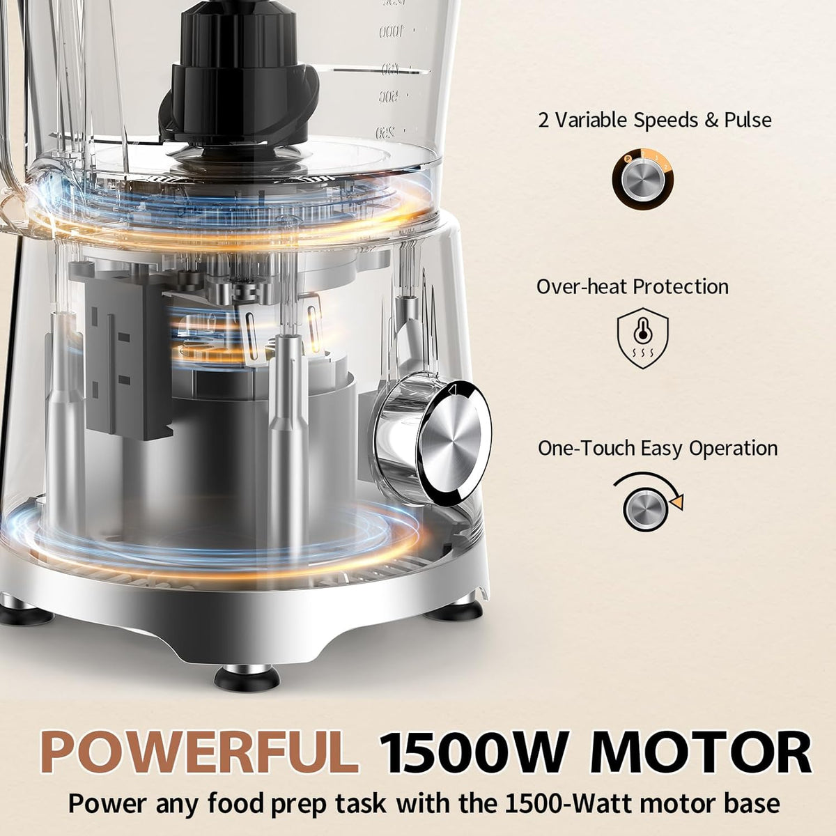 Keukenmachine en hakmolen, 1500 W, 2,5 l, keukenmixer met 2 l mixer, 200 ml koffiemolen voor citruspers, ijscrematie, malen, hakken, hakken, snijden en bereiden van pasta