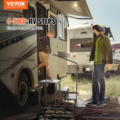 VEVOR Campertrappen, 4-traps RV-trap, 400 lbs draagvermogen, verdikt koolstofstaal, met leuning, antislip treden voor veilige in- en uitgang, pak voor camper, aanhangwagen, campertrap
