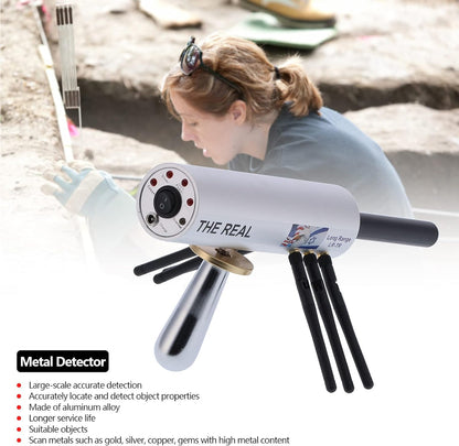 Metaaldetector, nauwkeurige positionering professionele goudetector met groot bereik, draagbare ondergrondse goudzoeker met demagnetiseringsfunctie, 6 antennes voor volwassenen (EU)