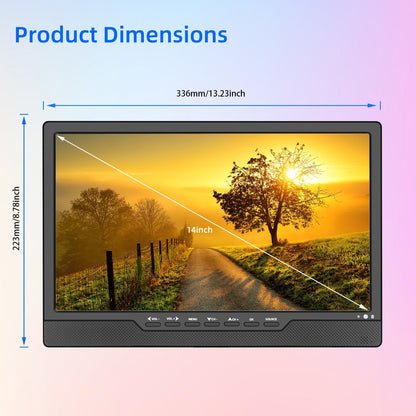KCR 14" Met digitale TV tuner DVB-T2/batterij draagbare TV, USB, HDMI IN voor auto, caravan, camping, buiten. Kleur zwart