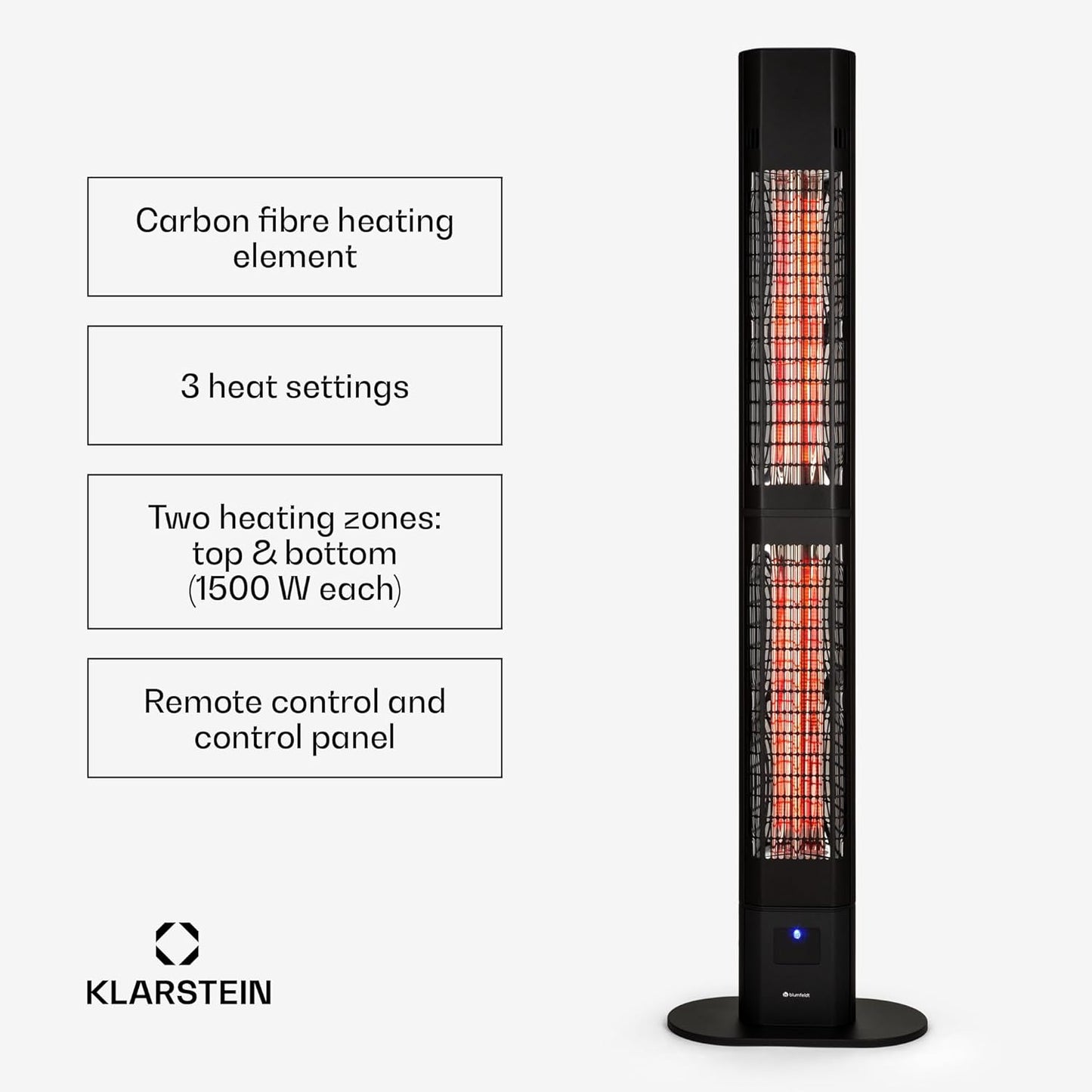 blumfeldt Heat Guru, infrarood terrasverwarmer, infraroodverwarming, IP54 buiten, staand apparaat met afstandsbediening, infraroodstraler 3000W