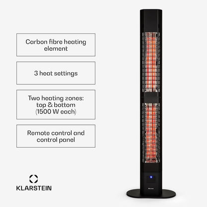 blumfeldt Heat Guru, infrarood terrasverwarmer, infraroodverwarming, IP54 buiten, staand apparaat met afstandsbediening, infraroodstraler 3000W
