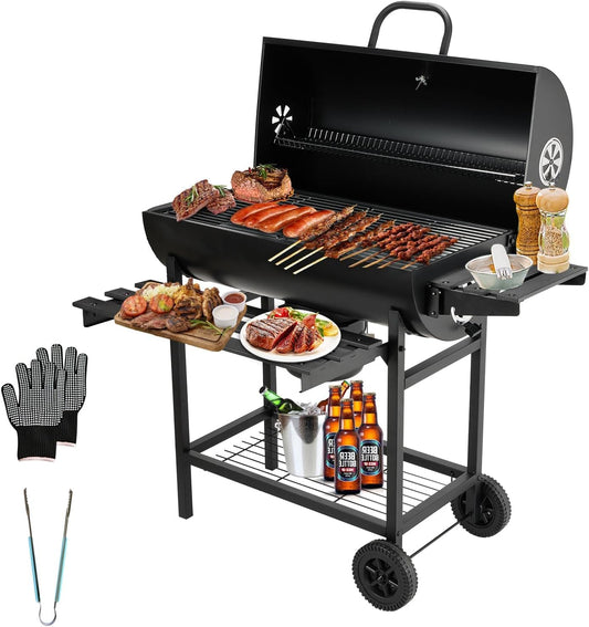 TEENO grill houtskoolgrill, met XXL-grillrooster, brandwondbestendige handschoen, thermometer, aslade, verstelbare bodem, grote houtskoolgrill (Basic)