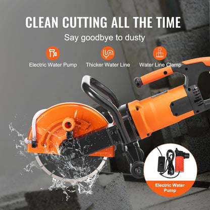 VEVOR Electric Concrete Saw, 230 mm, Powerful Circular Saw 2000 W, Cutting Depth 89 mm, Wet/Dry Disc Saw with Water Tube, Water Pump, Saw Blade, for Stone and Brick