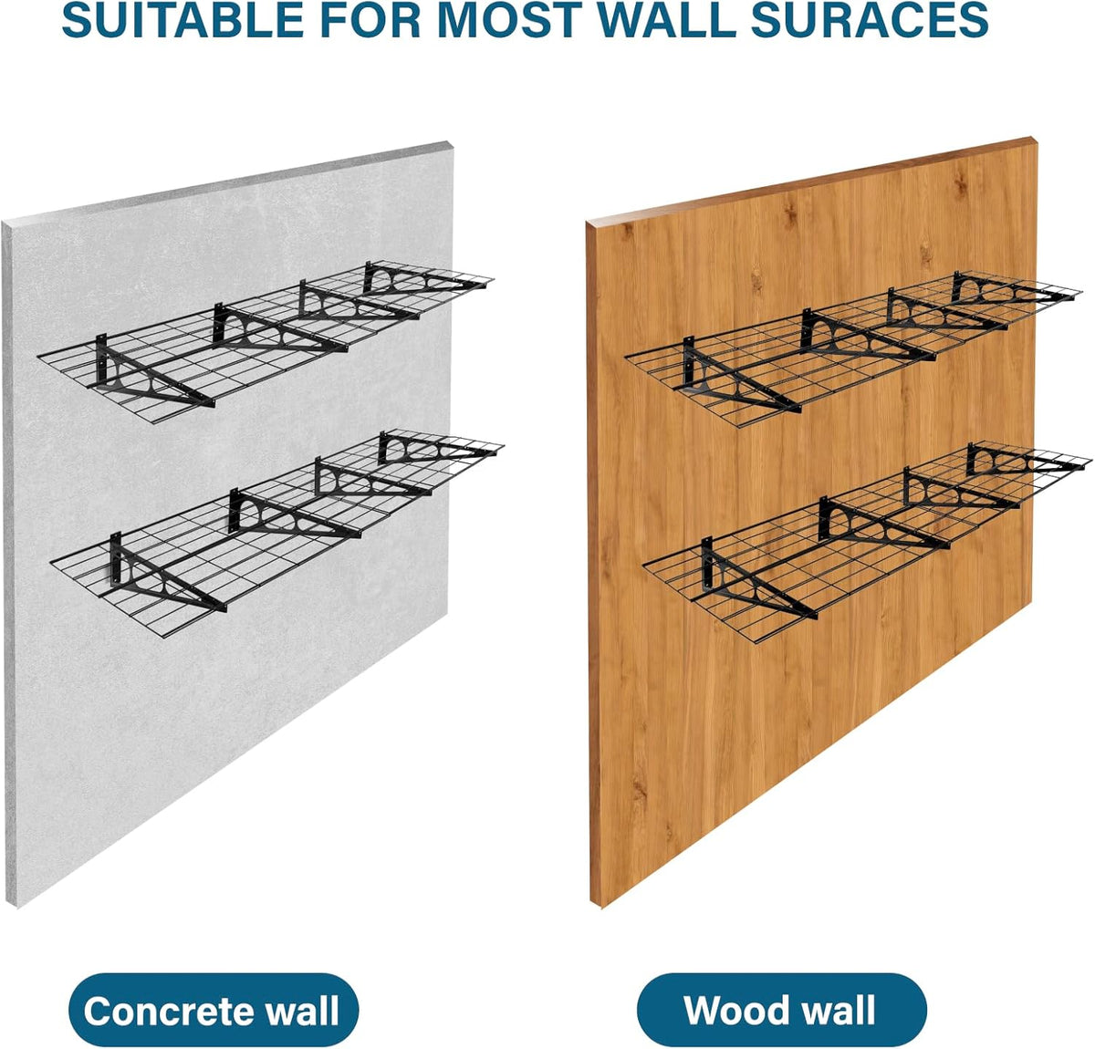 Sinoer 2-pack 2x6ft Garage Stellingen Met Haken, 61cm-bij-183cm Metalen Wandplank Opslag Rek Planken, voor Winkel, Schuur Opslag