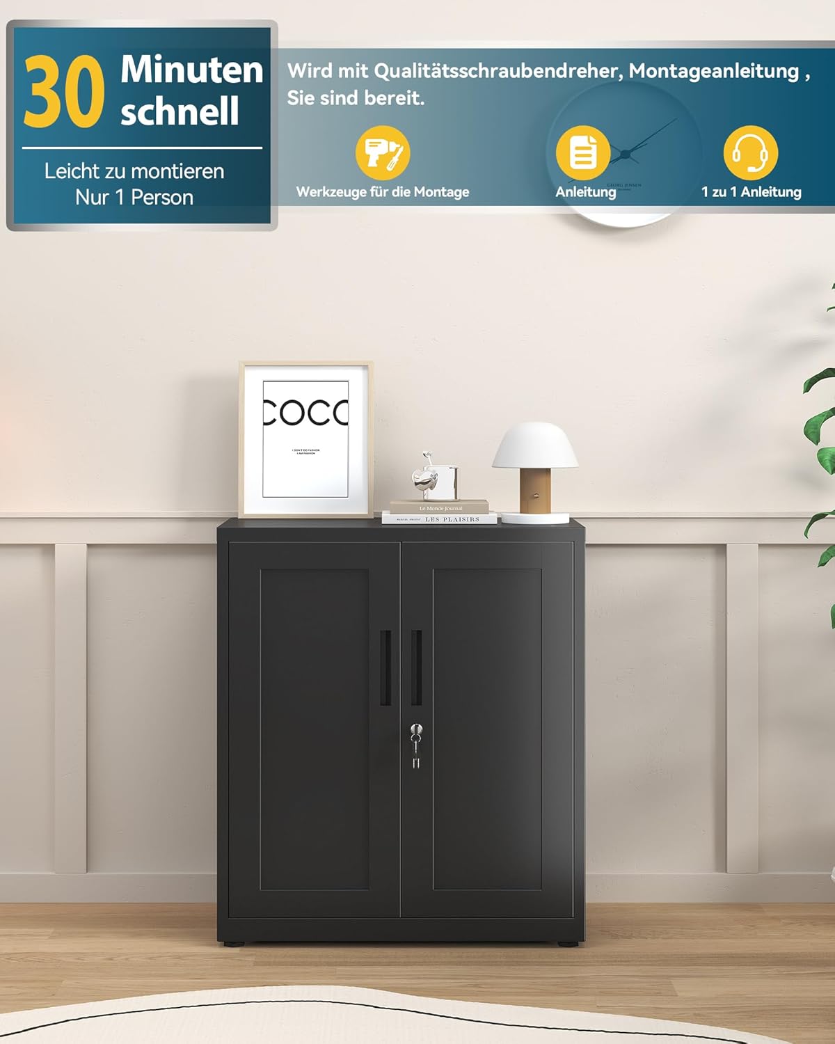 OSC211B01HI archiefkast, afsluitbare garagekast, 3 niveaus, zwart