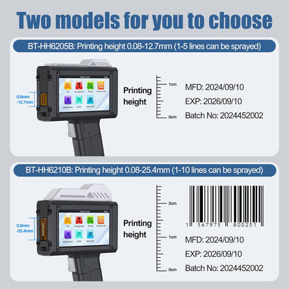 Draagbare handheld printer BT-HH6210B 25,4 mm draagbare inkjetprinter met sneldrogende inktpatronen voor datum, chargenummer, QR-code barcode