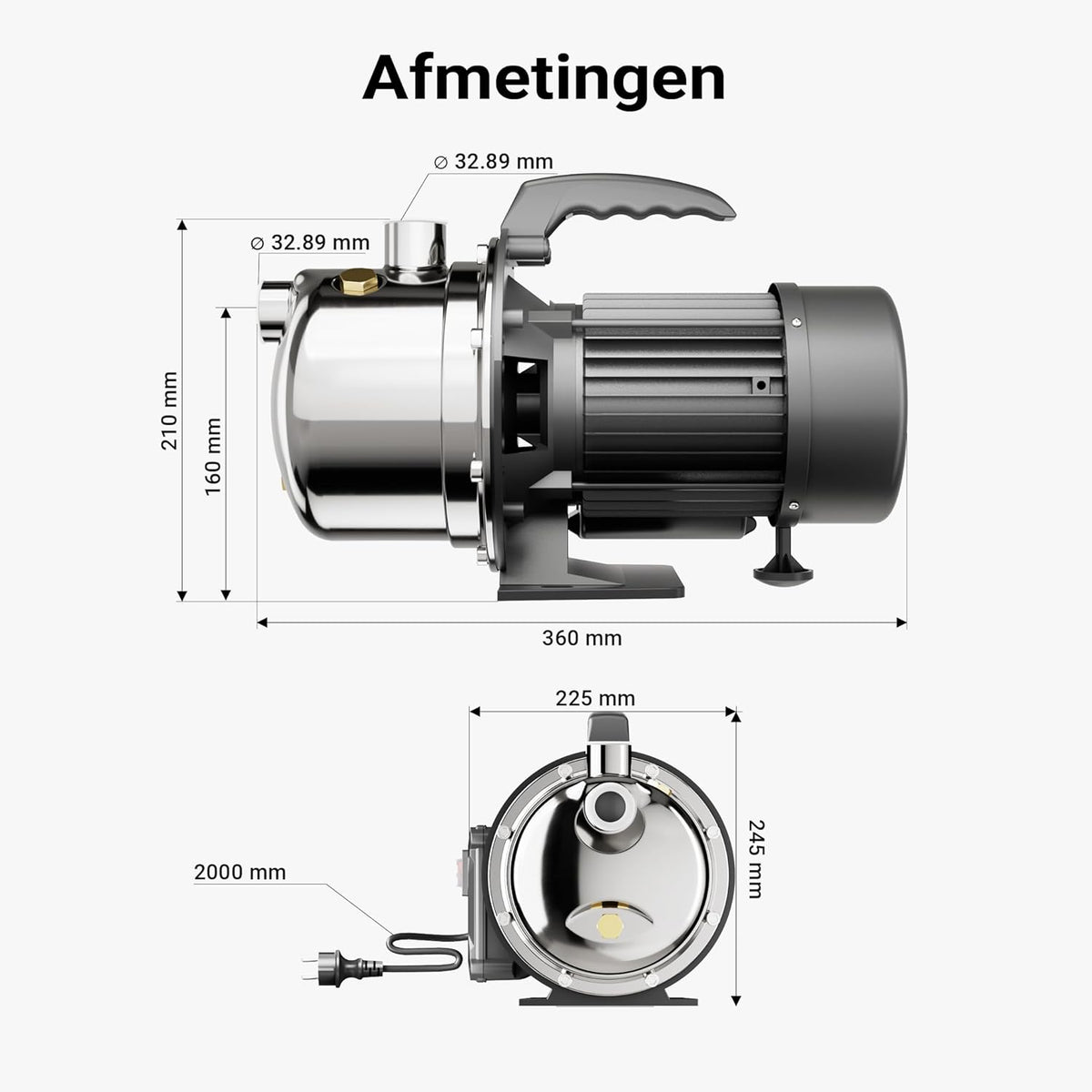 Waterpomp – Tuinpomp – Besproeiingspomp – Dompelpomp – Vuilwaterpomp – 1100W Krachtige Motor – Roestvrijstalen Behuizing