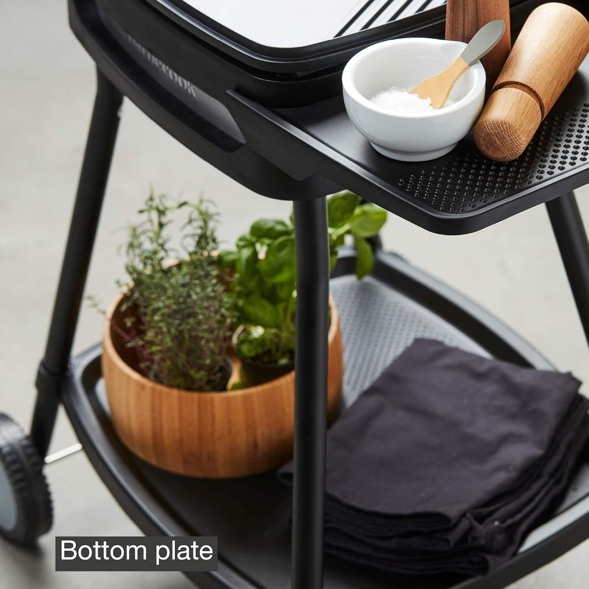 Barbecook elektrische barbecue Alexia 5111 met zijtafels en wielen zwart 84x55x97cm