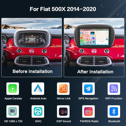 Inefala 8-Core 4+64GB Radio voor Fiat 500X 2014-2020 Android met Wireless CarPlay Android Auto, 9 Inch Stereo Touch Soporta Bluetooth WIFI 59UI 32 EQ DSP GPS Stuurwielbediening