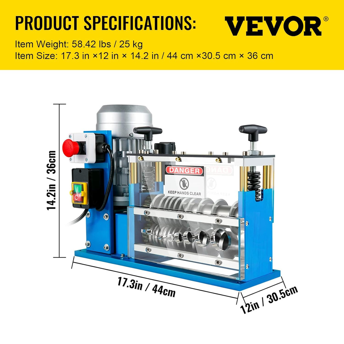 VEVOR Elektrische stripmachine 370 W 1,5 mm - 38 mm kabel stripper machine draden 11 kanalen 10 messen voor het recyclen van koperdraden/verwijderen kunststof isolatie rubber