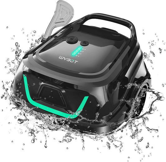 WYBOT A1 Zwembadrobot-accu met dubbel filtersysteem, 120 minuten, ultrastille reiniging voor zwembaden van 100 m², energiebesparend systeem en draadloze zwembadstofzuiger, mat, zwart-groen