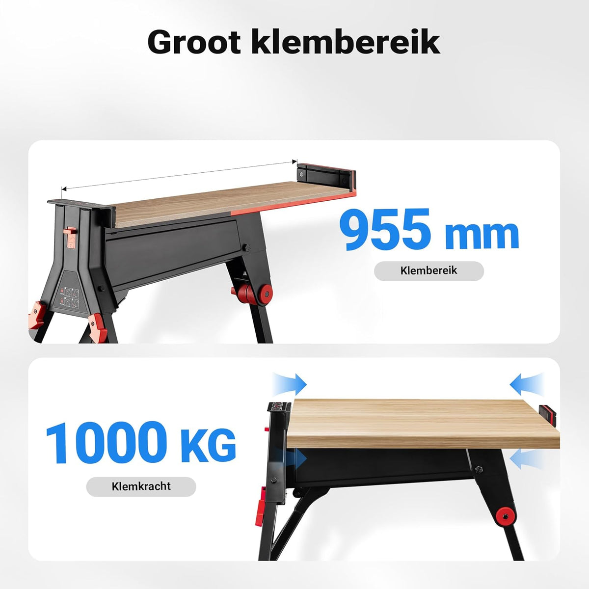 Wiltec werkbank met klemsysteem tot 200 kg, mobiele werktafel 98 x 88 x 87 cm, opvouwbare werkbank 0-95,5 cm klembereik
