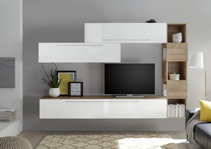 Verticale wandkast walnootlook – Hangkast – Wandrek – Boekenkast – Opbergkast – Meerdere vakken – 33 x 158 x 35 cm