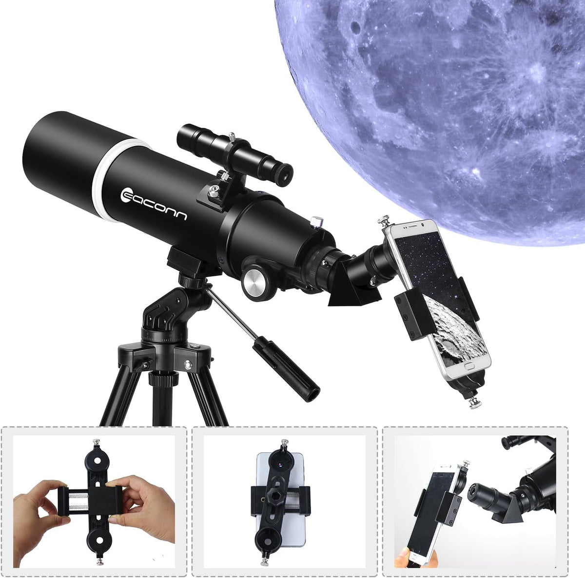 Telescoop, astronomie telescoop voor volwassenen, 80 mm Aperture 600 mm draagbare reisscoop voor beginners en kinderen met statief telefoon adapter rugzak