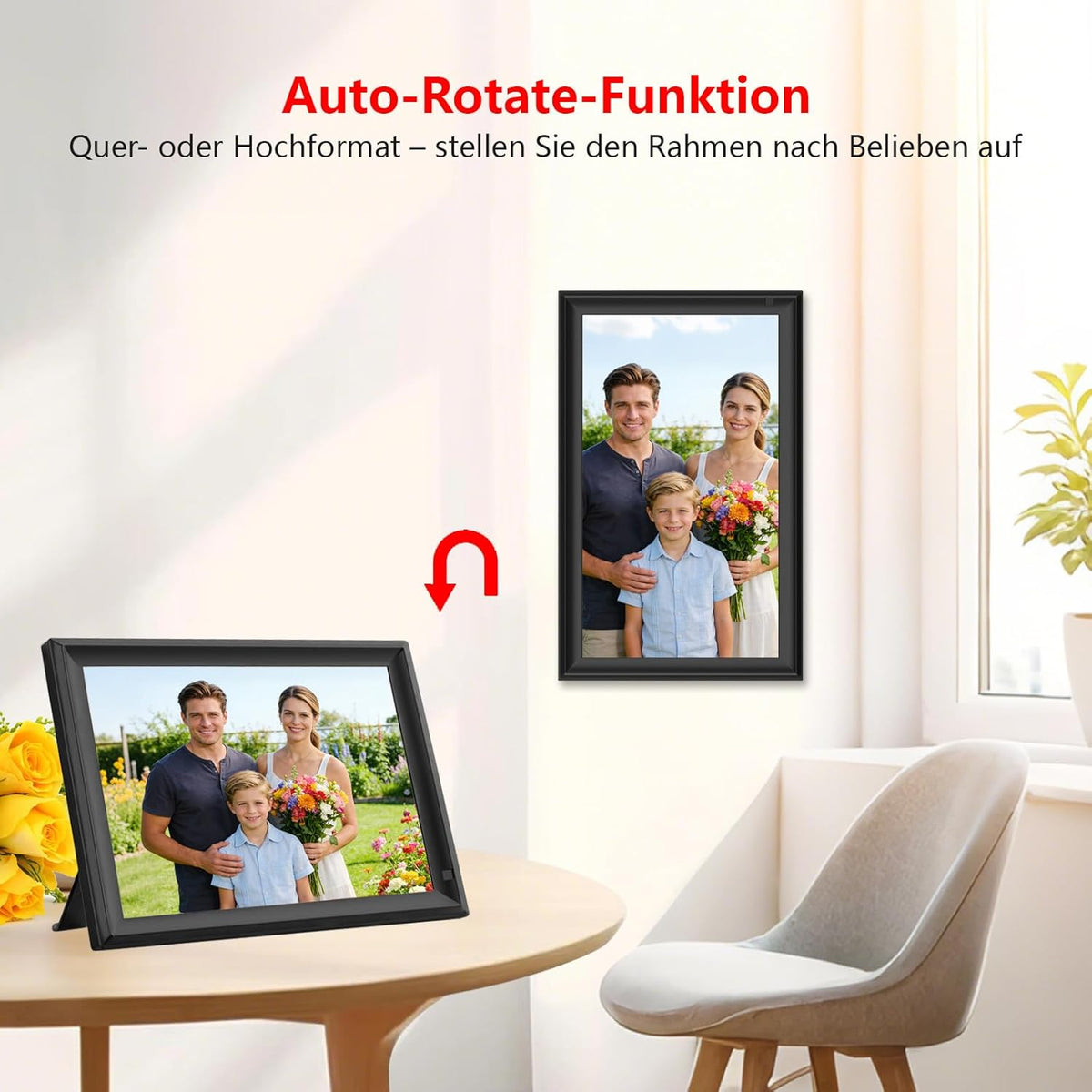 Frameo Digitale fotolijst, 32 GB, 32 GB, wifi, 32 GB, touchscreen, auto-rotatie, wandmontage, foto's/video's direct delen via FRAMEO app