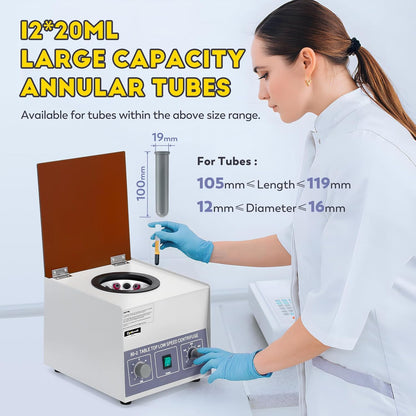 Laboratoriumcentrifuge – Centrifuge – Medische Centrifuge – Laboratoriumsapcentrifuge – Monstercentrifuge 12 x 20 ml – Instelbare Snelheid Tot 4000 rpm – Timer 0-120 Minuten