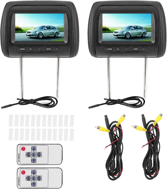 7 Inch LCD-scherm voor Autohoofdsteun, 2 Stuks 16: 9 800 X 480 Breedbeeld, Ondersteuning voor 2 Video-ingangen, Universele Autohoofdsteunmonitor met Draadloze Afstandsbediening,