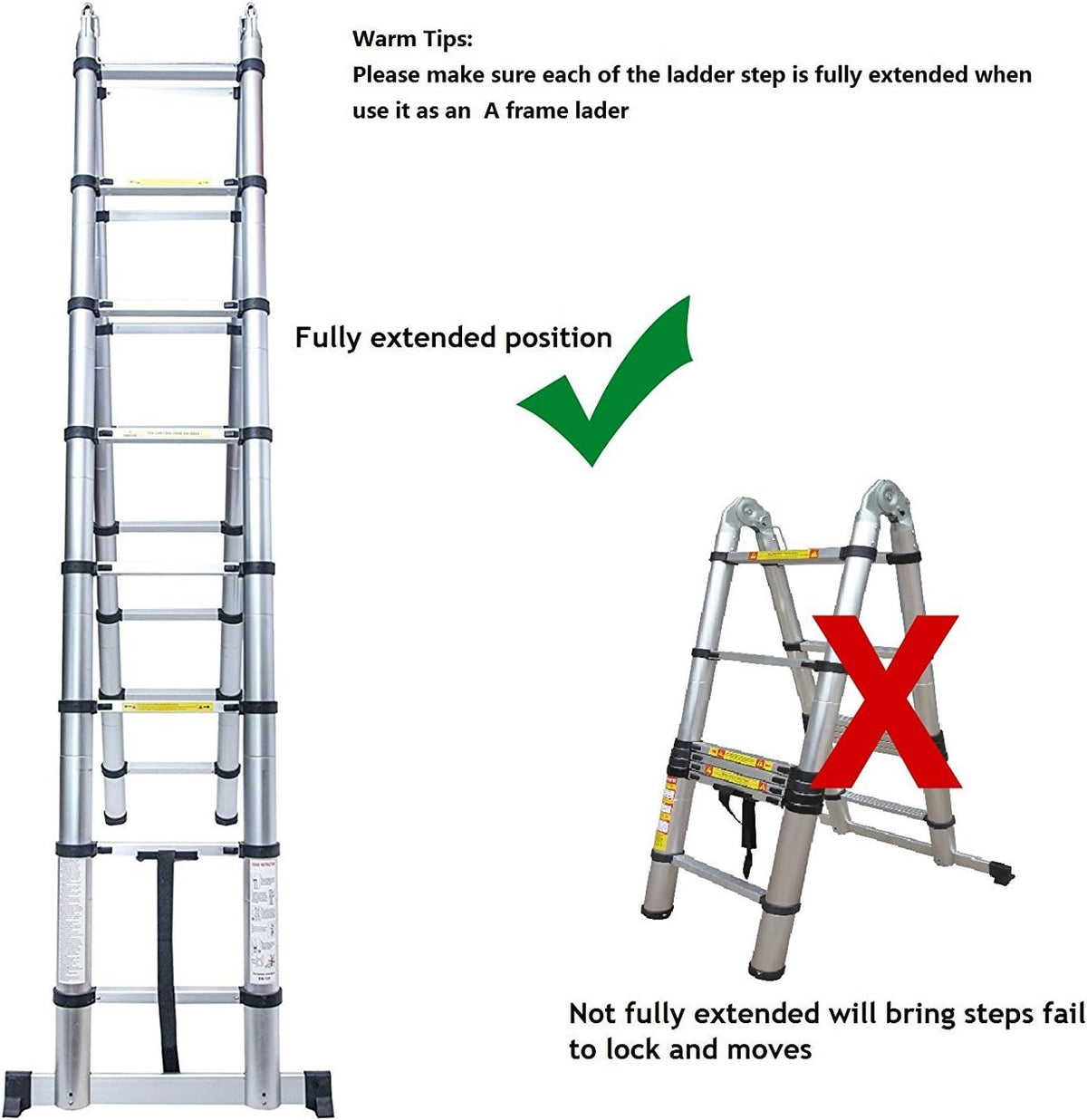 COOCHEER 5 m telescopische ladder, 2-in-1, multifunctionele ladder, inklapbaar, belastbaar tot 150 kg (2,5 + 2,5 m), zilver en zwart