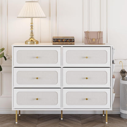 Hzuaneri Chest of Drawers 110 cm, Cabinet with 6 Fabric Drawers, Multifunctional Dresser with Fabric Bag, Metal Frame, 30 x 110 x 85 cm, for Living Room and Bedroom, Modern, White Gold DU25813AW