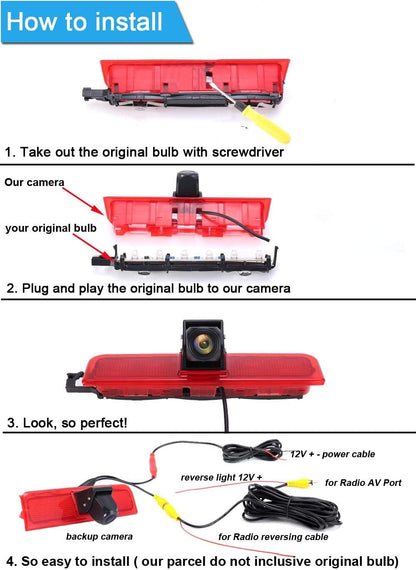 Achteruitkijkspiegelmonitor + achteruitrijcamera Transporter: in 3e remlicht HD achteruitrijcamera voor VW Caddy Life 2K Facelift III Box 2KA Combi Cross Maxi Tdi derde 3 2003-2014 Bj/Transporter Van