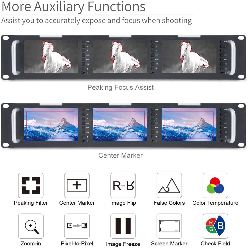 FEELWORLD T51-H Triple 5 inch 2RU Broadcast Rack Mount Monitor LCD 800 × 400 HDMI AV ingang en uitgang