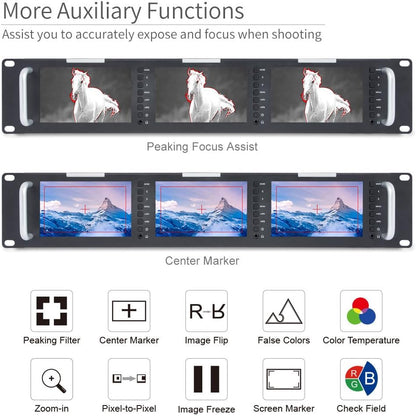 FEELWORLD T51-H Triple 5 inch 2RU Broadcast Rack Mount Monitor LCD 800 × 400 HDMI AV ingang en uitgang