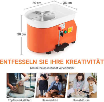 CREWORKS 350 W draaibank voor elektrisch keramiek, 25 cm, elektrische machine voor klei, Pottery Wheel met omkeerbaar wiel met 300 omw/min, gereedschapsset voor kinderen en volwassenen