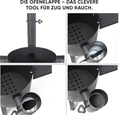 Utschak Kazan Fire Stove with Thermometer Cast Iron Pan Round Bottom with Lid (12 L), Skimmer 48 cm, Ladle 48 cm KazanoFF Fire Bowl Camping Kazan Goulash Cannon Dutch Oven (Set 3) - QUORE