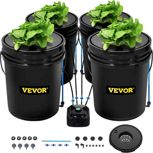 Hydrocultuur Systeem – Diepe Watercultuur – Kweekemmer Set – Kweekkit – DWC Kweekset – 4 Emmers 23L PP – 8W Luchtpomp Met Waterniveau-indicator