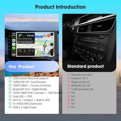 Draadloze Dual Din CarPlay autoradio met Apple CarPlay en Android Auto, CarPlay scherm, spraakbesturing met achteruitrijcamera, bluetooth, navigatie, mirror link (10,1 inch)
