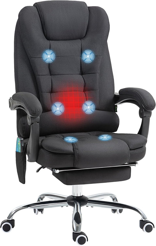 Vinsetto Office Chair with Massage Function, Ergonomic Office Chair with Reclining and Heat Function, Footrest, Height Adjustable, Computer Chair with Side Pocket and Remote Control, Black - QUORE